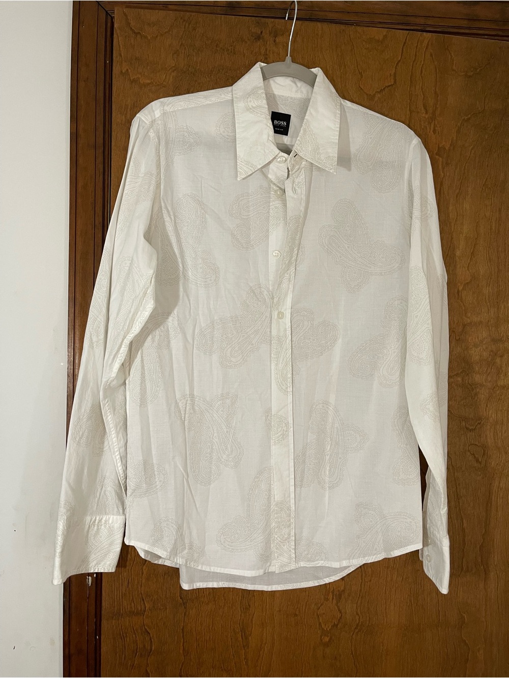 Hugo Boss Slim Fit White Paisley Button Down Shirt Men’s Medium Long Sleeve